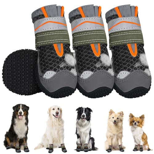 SlowTon Proteção das patas dos sapatos de cão, sapatos de cão antiderrapantes e impermeáveis, sola de borracha refletora, botas de cão de neve de inverno para animais de estimação