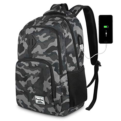 YAMTION, Mochila para portátil com entrada USB, impermeável, para escola, trabalho, viagens, 35 l oxford malha Tecido