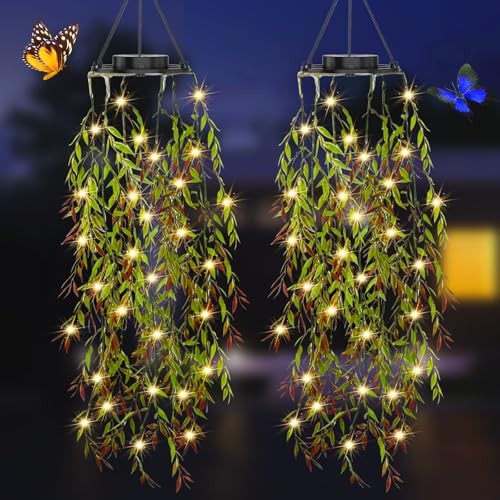 Lanternas solares exteriores, KagoLing pacote de 2 folhas de salgueiro planta artificial LED luzes de paisagem, luzes solares IP65 impermeáveis para exterior, adequado para festas, presentes