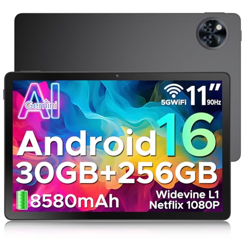DOOGEE U11 Pro Android 16 Tablet de 11 polegadas, 30 GB RAM+256 GB ROM/2TB TF, Gemini AI Tablet Gaming Octa-Core, HD IPS 90Hz, 8580 mAh bateria, 5G WiFi/Widevine L1/13 MP. + 5MP/F ace ID/GMS Tablets