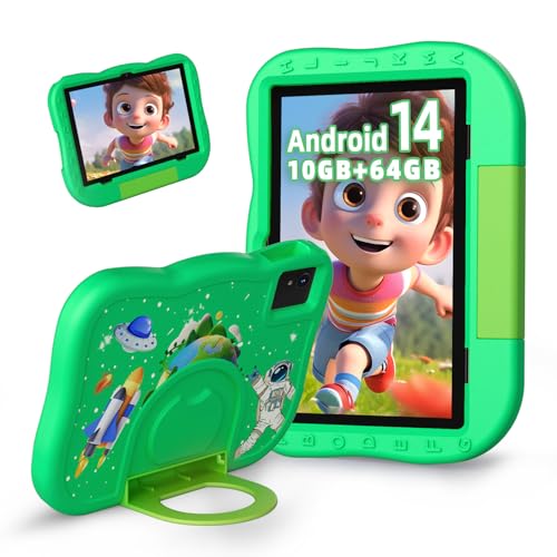 Rebecco Tablet para crianças-Android 14, 10 GB RAM+64 GB ROM, tablet de 10 polegadas para crianças com capa, controlo parental, tablet com ecrã táctil HD, tablet educativo para aprendizagem com, WiFi