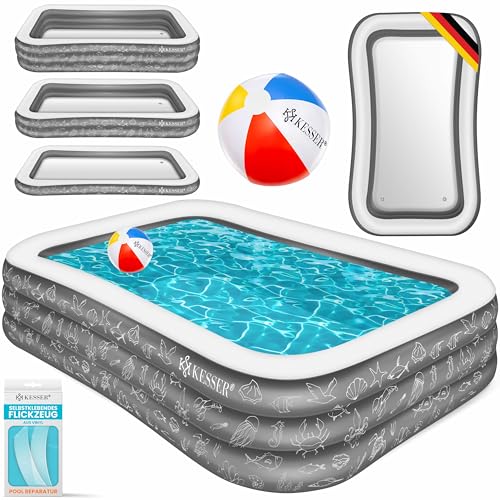 KESSER® Piscina insuflável familiar para crianças e adultos, piscina familiar, verão, 240 x 142 x 56 cm, 613 litros, capacidade para crianças, orifícios de drenagem