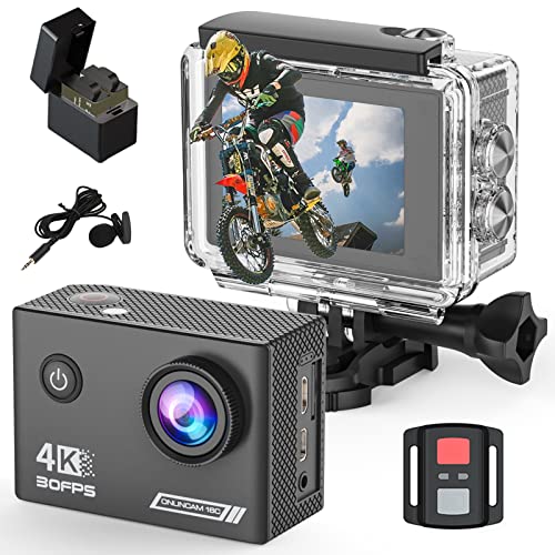 Yolansin 4k 30 fps câmara aquática, 20 MP HD câmara de vídeo 40 m impermeável câmara desportiva subaquática, EIS anti-vibração, grande ângulo de 170 ° com controlo remoto de 2,4 G, 2 baterias, vários