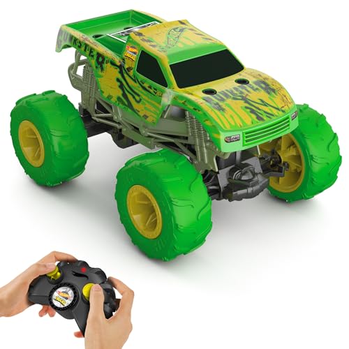 Hot Wheels Monster Trucks Gunkster veículo telecomandado em escala 1:15, brilha no escuro, pneus Terrain Action com capacidade todo-o-terreno, HTP15