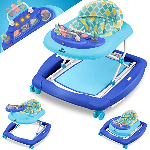 KIDIZ® 4 em 1 Babywalker jogo e andarilho para bebés, função de baloiço de rede para bebés com rodas, luz, música, centro de jogos, mesa de jantar, cadeira para caminhar bebés a partir de 6 meses