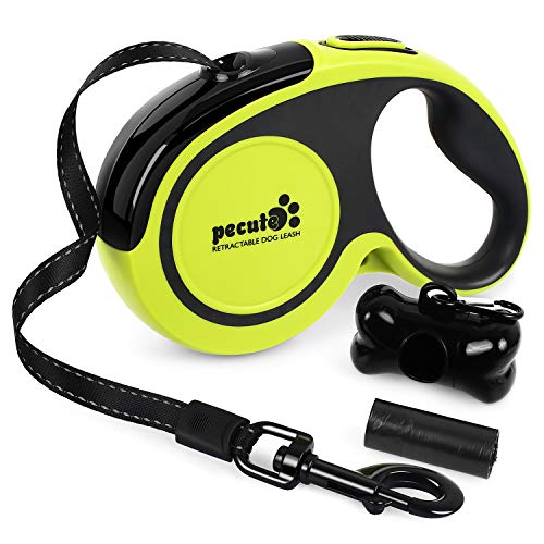 Pecute Trela de cão extensível com costuras refletivas brilhantes para cães tamanho médio e grande até 50 kg, 5 m, e saco de lixo, tamanho L (XL)