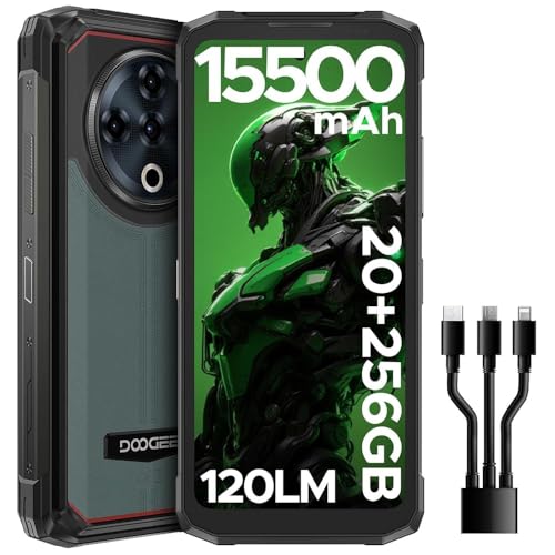 DOOGEE Fire6 Power telemóvel inquebrável 20 GB + 256 GB/2TB telemóvel rígido, 15500 mAh, 6,56" HD+ 90 Hz móvel resistente, câmara 50 MP telemóvel Android 14, duplo 4G SIM/NFC/OTG. /ID do rosto