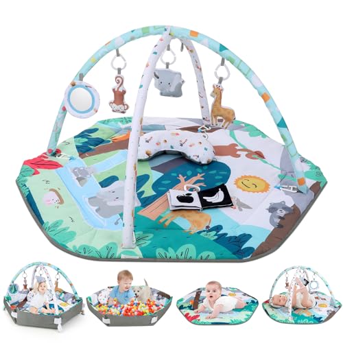 Lilian&Gema Gimansio de atividades para bebés, ginásio de jogos para bebé com 6 brinquedos sensoriais removíveis para estágios de desenvolvimento sensorial e motor, presente ideal para bebés (0-18