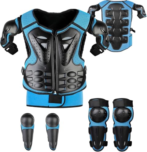 Fansport 5 Piezas Motos Ropa Protectora Niños,Rodillera Transpirable Protector de Pecho Equipo de protección para Motocross,Ciclismo,Esquí,Patinaje