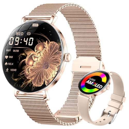 LIGE Relógio inteligente mulher ultra-fino, 1,43" AMOLED Smartwatch com 24H frequência cardíaca/monitor de sonho para Android iOS, 100 desportos, IP68 impermeável, 180 Watch Face, chamadas, ouro rosa