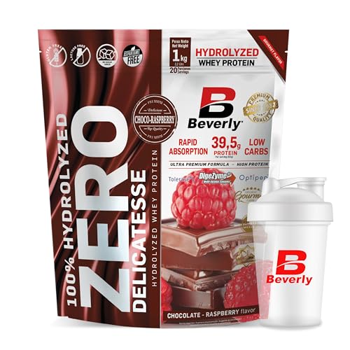 Beverly ZERO DELICATESSE | 1 kg | Proteína hidrolizada Whey 85% | Com Digezyme e Tolerase, misturador gratuito, massa muscular e força (CHOCOLATE FRAMBUESA)