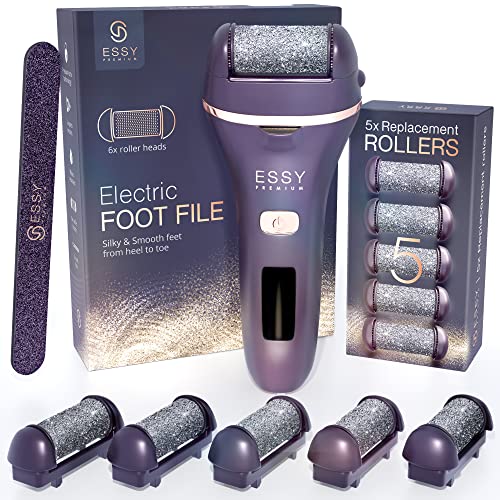 Essy Limão elétrico remove calos para pés esfoliante calos pedicure lima recarregável profissional polidor de calos cuidado de calcanhar com 5 rolos de substituição (Purple (Em pacote))