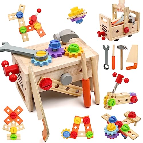 Caixa ferramentas de madeira brinquedos crianças 3 4 5 anos, Montessori ferramentas jogos recursos educativos aprendizagem construção talo brinquedo, bricolage artesanato presentes para menina menino