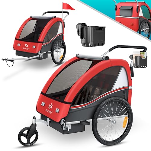 KESSER® Reboque para crianças, reboque para bicicletas Sport-RX, 2 em 1, função Jogger, reboque para bicicletas para crianças cinto de segurança de 5 pontos, roda dianteira 360°