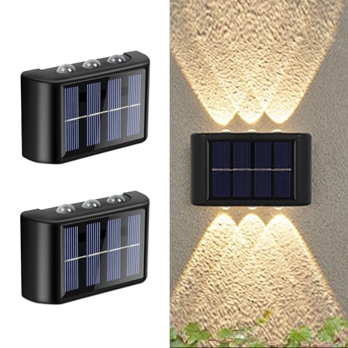 flintronic 2 peças Candeeiro de parede solar para exterior, iluminação 6 LED para exterior, impermeável, sem fios, para alpendre, caminho, garagem, branco quente