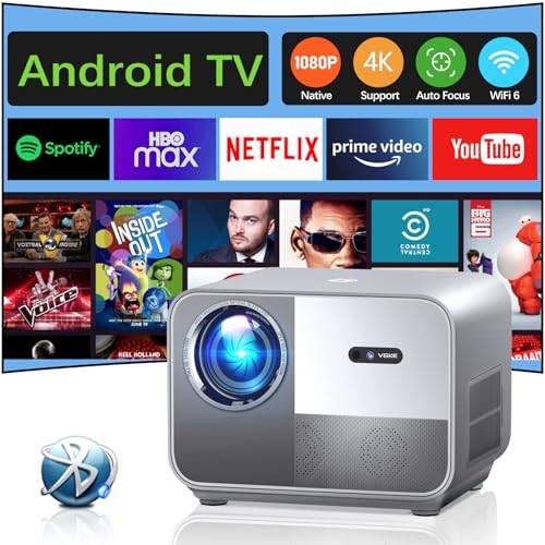 Projetor 4K VGKE T51, 【Auto foco/chave: projetor WiFi 6 Bluetooth 20000 lúmenes, lentes seladas, Android Full HD 1080P, para smartphone/portátil/PS5, com HDMI, USB