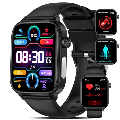 2025 ECG Relógio inteligente com /ácido úrico/lípido, 1,96" Smartwatch com BMI/fadiga/emoções, 24/7 temperatura corporal, pressão arterial, SpO2, sonho saúde watch para Android roid iOS