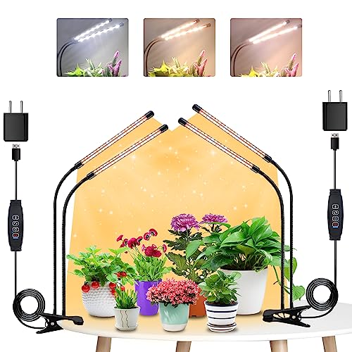 Candeeiro de planta 320 LED, 2 * 2 cabeças lâmpada de planta em crescimento, luz de crescimento de spectro completo, lâmpada de crescimento com temporizador automático on/off 3H/6H/12H para plantas de