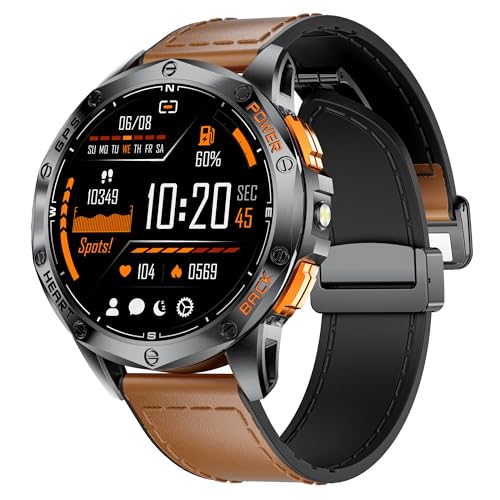 DREMAC DM1 Relógio inteligente homem 48 mm, GPS integrado / lanterna, relógio fitness com 70 modos desportivos, monitor de saúde 24 horas por dia, bateria 30 dias, IP68 impermeável para iOS Android
