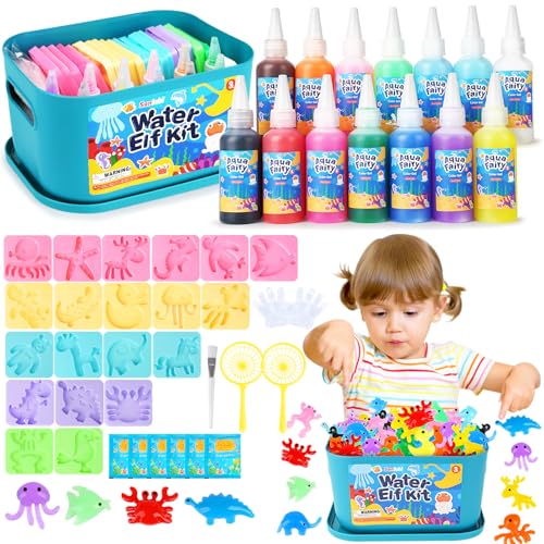 Sanlebi Brinquedo Aqua Gelz, 46 peças criativos Elfo mágico de água, com 14 frascos de gel de cor e 20 formas, com caixa de armazenamento, presente para meninos e meninas 3 4 5 6 anos