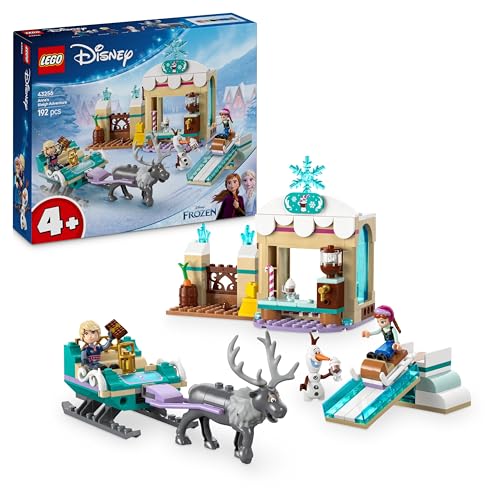 LEGO | Disney Frozen aventura em trenó de Anna brinquedo de construção de princesas para meninas de 4 anos ou mais, figura de animal Reno Sven e estável com 2 mini bonecas Inc. Kristoff e Olaf 43256