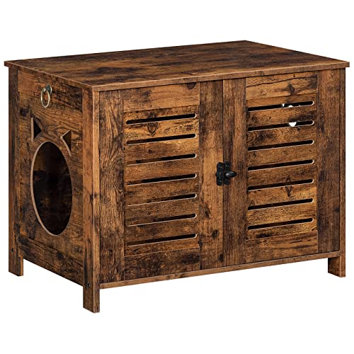 HOOBRO Armário de areia para gatos, caixa de areia para gatos com persianas de madeira para interiores, caixa para animais de estimação de 4 patas, entrada bonita com forma de cabeça de gato, castanho