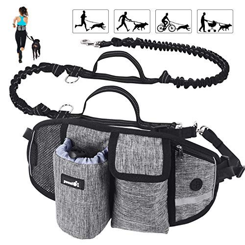 Pecute Trela para cães grandes para usar durante a corrida, mãos livres, proteção com costuras refletoras, bolsa de cintura ajustável, suporta até 110 kg