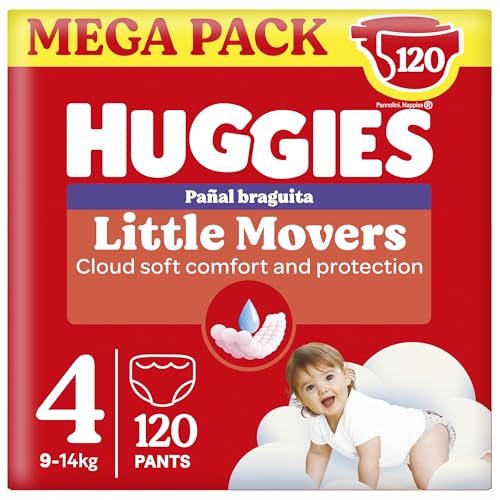 Huggies Little Movers Fralda cuecas para bebé com desenhos Disney tamanho 4 (9-14 kg), 4 pacotes de 30, total de 120 fraldas - exclusivo online