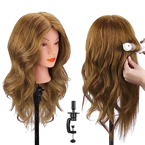 Cabeça manequim cabeleireiro, TopDirect 18"/46 cm 100 % cabelo humano real cabeça de manequim para pentear práticas formação boneca de cosmética com suporte de mesa acessórios cabelo menina
