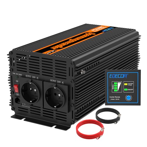 EDECOA Inversor 24 V 220 V conversor 2000 w e pico de 4000 w 2X USB e controlo remoto transformador 24 V a 230 V de onda sinusoidal modificada para camião