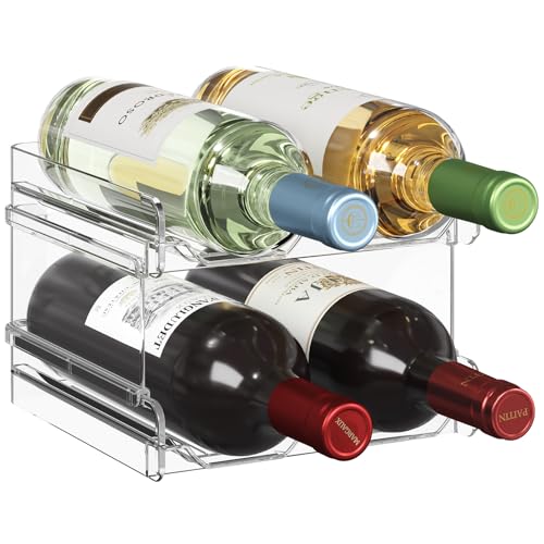Lifewit Garrafa de plástico empilhável para frigorífico, armário, bancada, suporte para garrafas de vinho, organizador de garrafas de água para frigorífico, despensa, capacidade para 4 garrafas
