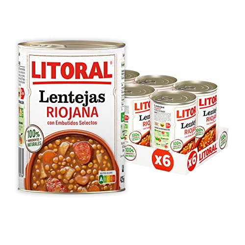 LITORAL Lentilhas Riojana - prato preparado sem glúten - pacote de 6 x 425 g - total: 2,55 kg
