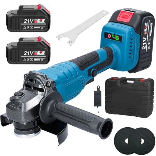 Moedor angular com bateria, triturador com motor sem escova, 125 mm, 23000 RPM, com 2 baterias e aderência auxiliar (disco incluído)