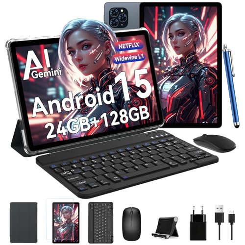 TABWEE Tablet de 11 polegadas, tablets Android de 15, 24 GB RAM+128 GB ROM (2 TB TF), Octa-Core 2,0 Ghz, tablet PC Widevine L1, Gemini AI, 8000 mAh, 5G WiFi, 13 MP+ 5 MP, BT 5 MP, BT 5,0,0 /GPS/33 ,5