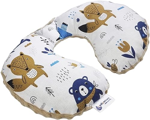 Medi Partners Almofada cervical carro bebé almofada pescoço crianças almofada viagem - 100 % algodão/Minky Avion Neck Travel Pillow almofada cervical menino (boho com Minky bege)