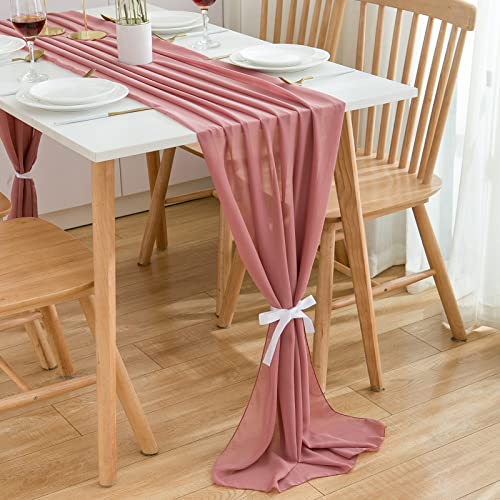 CHUQING Caminho de mesa, chiffon, caminho mesa lavável, mesa de caminho para casamentos, aniversários, festas, 70 x 300 cm, rosa escuro