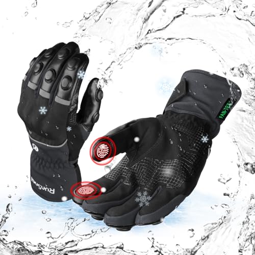 RunSnail Luvas de motocicleta inverno para homem e mulher, luvas de motocicleta impermeáveis à prova de vento quentes luvas motociclista com punho comprido e proteção rígida nos nós luvas ecrã tátil