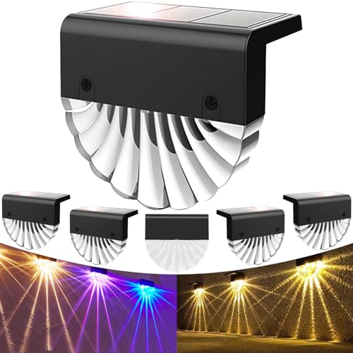 Anmossi Luz solar exterior jardim, 6 pacotes apliques solares exteriores, impermeável luz solar perto, luzes solares LED exterior jardim para cerca alpendre parede, pátio, 2 modos branco quente / cor
