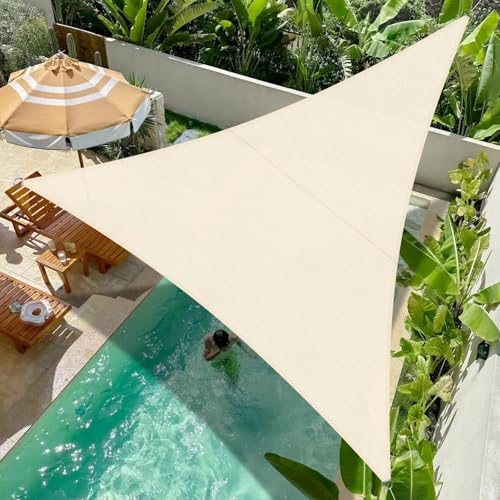 Cool Area Toldo vela de sombra triangular impermeável, 4 x 4 x 4 m, proteção UV, PES para pátio exterior e jardim, terraço, caqui claro