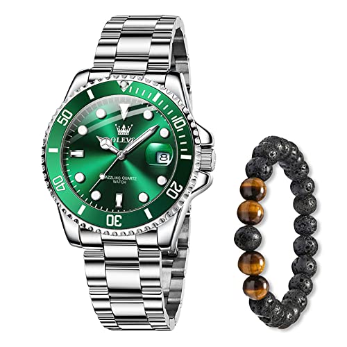Raitown Relógio homem em aço inoxidável, mostrador de 41 mm com agulhas luminosas e calendário | movimento de quartzo | impermeável 3ATM | relógio clássico para homens