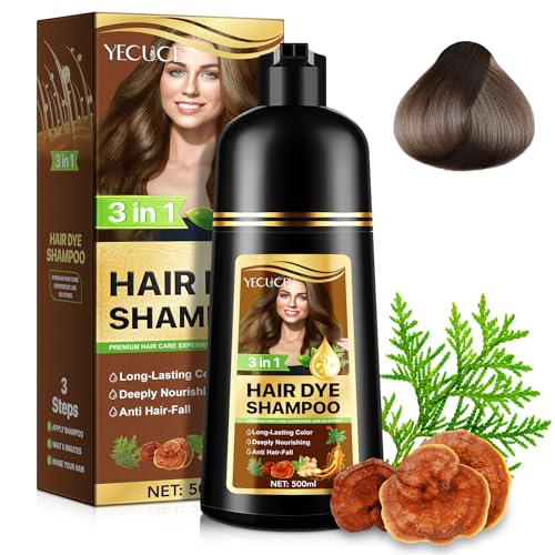 Shampoo para tingir o cabelo, champô natural instantâneo para pintar o cabelo, champô para pintar o cabelo 3 em 1, tinta para o cabelo de longa duração, cobertura 100%, 500 ml (Dark Coffee)