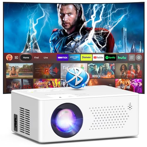 Mini projetor Bluetooth5.2, mini projetor portátil 50 % - 100 % zoom native 1080P suporte para iOS, Android, Windows, compatível com TV Stick/HDMI/Smartphone/consola de jogos/USB [inclui remoto]