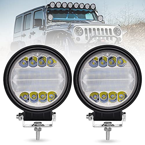 Dinfu Foco de trabalho LED 2 peças 4,5 polegadas 72 W redondo Offroad Flood 12 V-24 V 6000 K IP68 luz impermeável anti-nevoeiro farol de trabalho luz de circulação diária para SUV, ATV, J-eep, camião,