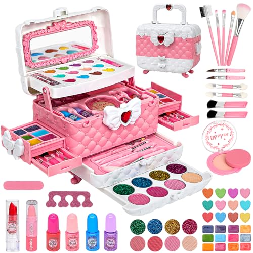 Brinquedos de maquilhagem para meninas - 55 peças lavável de maquilhagem para meninos brinquedos, presente de princesa para meninas, aniversário e Natal para meninas 3 4 5 6 7 8 9 10 anos