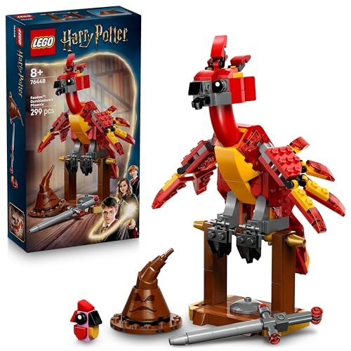 LEGO Harry Potter Fawkes: Fénix de Dumbledore - figura de pássaro fénix de brinquedo para brincar e expor - chapéu selecionador e espada da Gryffindor - presente para meninas e meninos de 8 anos 76448