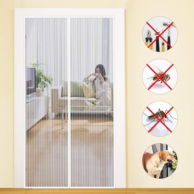 MYCARBON Mosquiteira de porta magnética cortina mosquiteira magnética para portas, cortina de sala de estar, porta de correr de pátio, 150 x 220, branco)