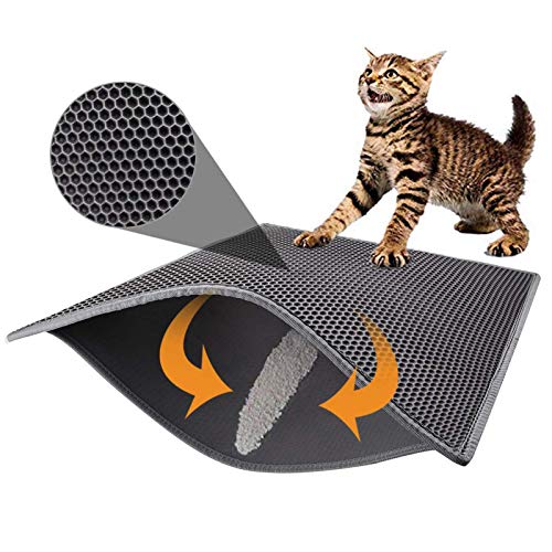 Pieviev Tapete para gatos, esteira de areia, 76 x 61 cm, camada dupla, impermeável, alta, elástico EVA, adequado para caixa de areia, auto-limpeza, coberto, fácil de limpar, cinza