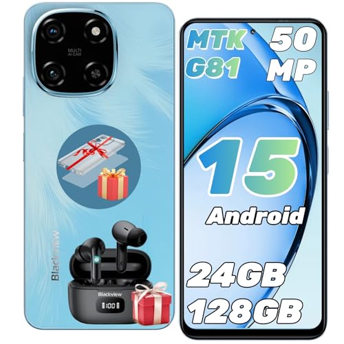 Blackview Cor 6 Android 15 telemóveis, 24 GB + 128 GB/2TB TF, MTK G81 Octa Core 2,0 GHz, 6,67" Super PD 50MP, 4G Dual SIM móvel, Face ID/Fingerprint/OTG/GPS/Capa de Smartphone