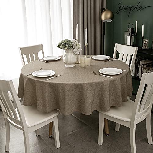 Yeahshion Toalha de mesa redonda resistente a manchas, boca fagor 120 cm, toalha de mesa impermeável com efeito de linho de poliéster para mesa, sala de jantar, restaurante (mocha, oodji 120 cm)