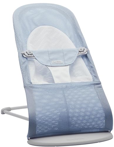 BabyBjörn Rede de balanço suave, malha, azul-celeste/branco